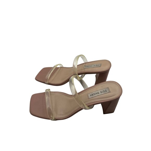 Steve Madden Size 8 High Heel Sandals Beige With Clear Straps - Picture 4 of 12